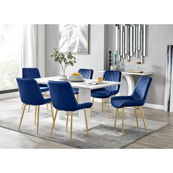 East Urban Home Eubanks High Gloss Double Pillar Dining Table Set with